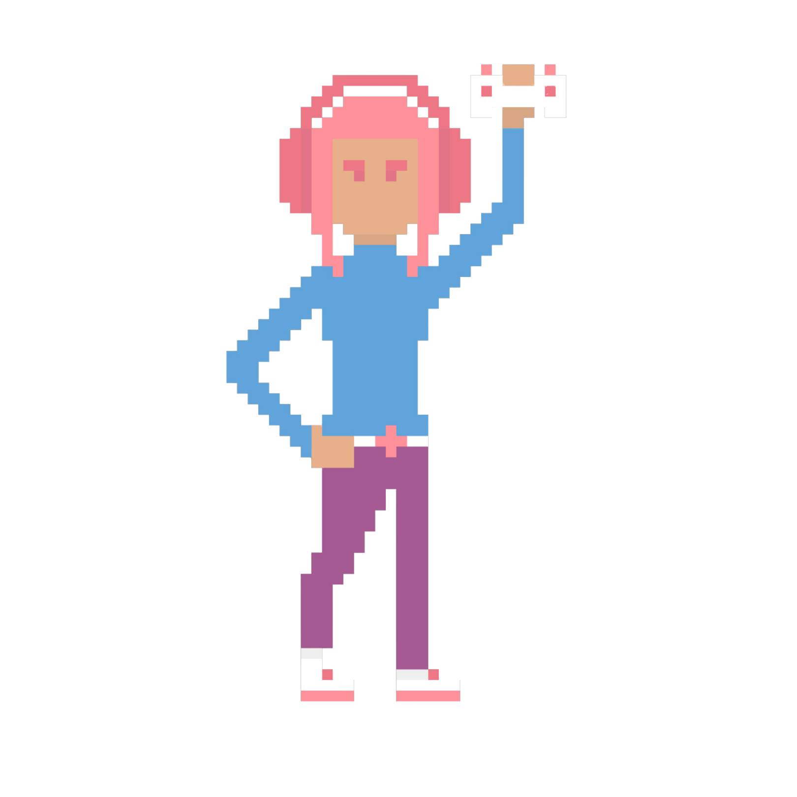 Pixel drawing of a girl lifting a dumbbell